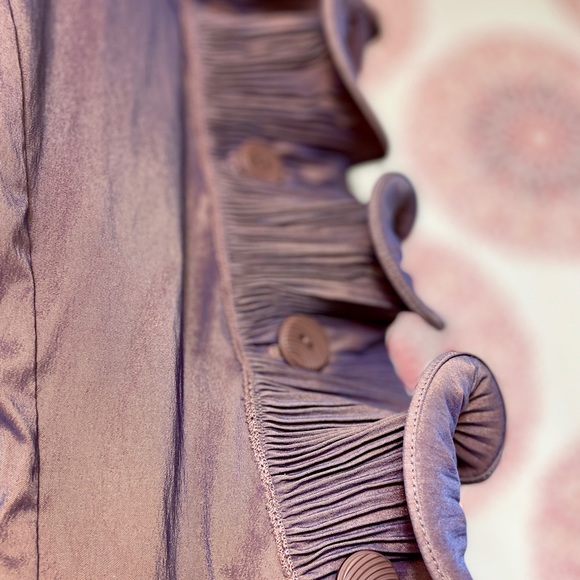 Samuel Dong Brown Ruffled Stretch Jacket Size M 8 - Picture 7 of 11